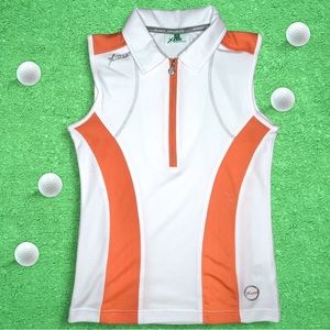 Daily Sports Golf Women White w/ Orange Accent Lines Sleeveless Polo Top - Small